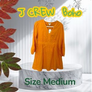 ✨ NWOT J CREW Yellow Long Sleeve soft & flowy smocked V neck Boho Dress size M